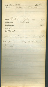 Tewksbury Almshouse Intake Record: McDonald, John