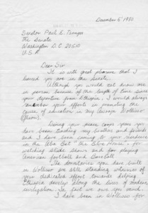 letter from Berhane Yemerou to Senator Paul E. Tsongas