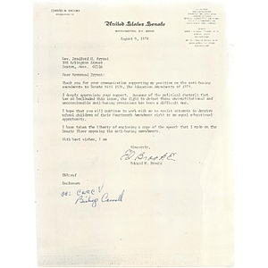 Letter, Reverend Bradford H. Bryant, August 9, 1974.