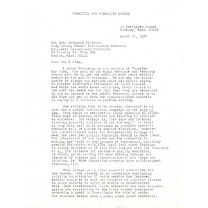 Letter, Citywide Educational Coalition, April 26, 1976.