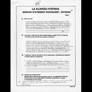 La Alianza Hispana mission worksheets