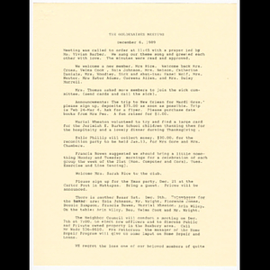 Minutes for Goldenaires meeting held December 6, 1989