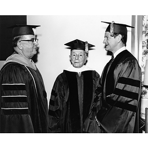 President Knowles, Reuben Gryzmish and Bayless Manning at the dedication of Gryzmish Hall