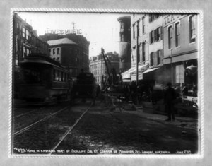Work in eastern part of Scollay Square at corner of Hanover Street, looking northerly, Boston, Mass., June 2, 1897