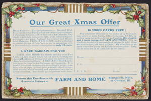 Envelope for Farm and home, Springfield, Mass. and Chicago, Illinois, undated