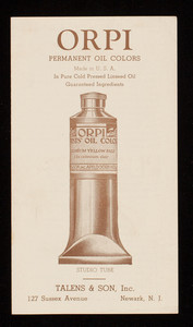 Orpi Permanent Oil Colors, Talens & Sons, Inc., 127 Sussex Avenue, Newark, New Jersey