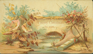 Christmas card, showing a scene by a creek, undated