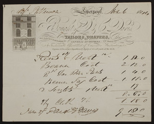 Billhead for D. & C. Davis, tailors, drapers and general outfitters, 7 James Street, Liverpool, United Kingdom, dated June 6, 1844