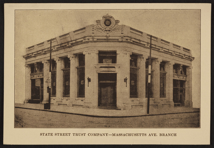 Trade card for State Street Trust Company, Massachusetts Avenue Branch, corner Boylston Street, Boston, Mass., undated