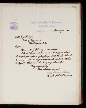 Thomas Lincoln Casey Letterbook (1888-1895), Thomas Lincoln Casey to Captain G. J. Fiebeger, February 3, 1892
