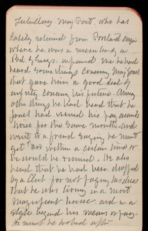 Thomas Lincoln Casey Notebook, September 1888-November 1888, 19, yesterday Maj. Port who has