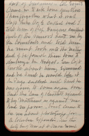 Thomas Lincoln Casey Notebook, October 1891-December 1891, 86, sort of business. Col. Evarts
