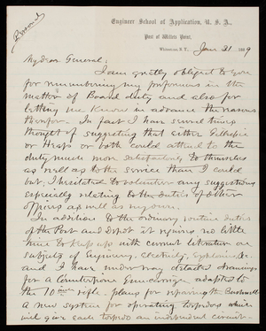 [William] R. King to Thomas Lincoln Casey, January 31, 1889