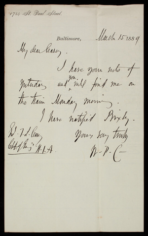 [William P. Craighill] to Thomas Lincoln Casey, March 15, 1889