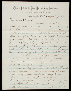 Bernard R. Green to Thomas Lincoln Casey, August 17, 1883