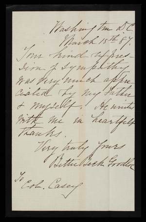 Bettie Beck Goodloe to Thomas Lincoln Casey, March 15, 1887