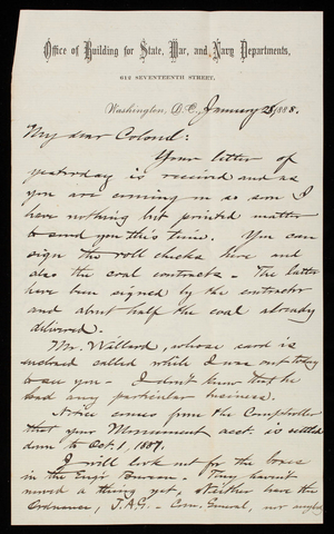 Bernard R. Green To Thomas Lincoln Casey, January 28, 1888 - Digital ...