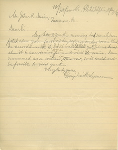 Letter from Benjamin Smith Lyman to John R. Neison