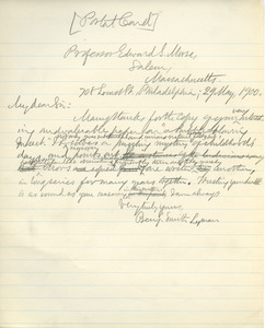 Letter from Benjamin Smith Lyman to Edward S. Morse