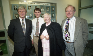 Dedication ceremonies for the Conte Polymer Center: David K. Scott (far left) with Corinne Conte and family