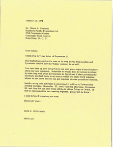 Letter from Mark H. McCormack to Simon B. Pendock