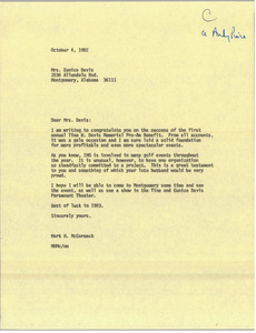 Letter from Mark H. McCormack to Eunice Davis