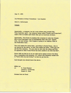 Memorandum from Mark H. McCormack to Jay Michaels and Arthur Rosenblum