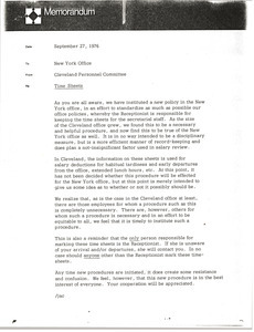 Memorandum from Cleveland personnel committee to New York office