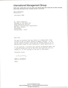 Letter from Mark H. McCormack to Robert Anderson