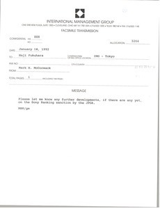 Fax from Mark H. McCormack to Haji Fukuhara