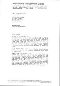 Letter from Mark H. McCormack to Gordon Forbes