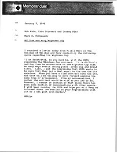 Memorandum from Mark H. McCormack to Bob Kain, Eric Drossart and Jeremy Dier