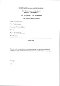 Fax from Mark H. McCormack to Fumiko Matsuki