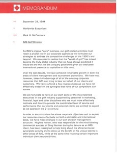Memorandum from Mark H. McCormack to worldwide executives