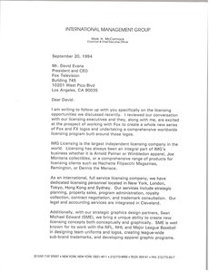 Letter from Mark H. McCormack to David Evans