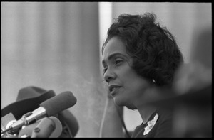 Coretta Scott King addressing the Solidarity Day crowd at the Poor People's March on Washington, speaking against the War in Vietnam