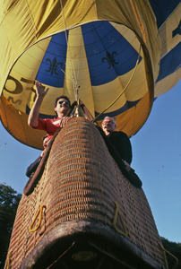 Malcolm Forbes in the gondola of the Forbes Magazine balloon