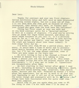 Letter from Rhoda Schlamm to Lucy Gwin