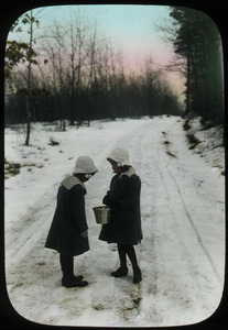 Girls on a snowy road