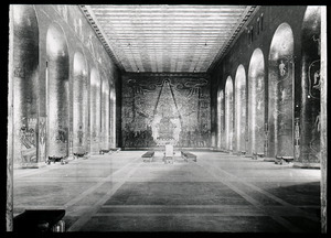 Interior of grand hall with paintings