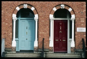 Dublin doorways painted in bright blue and maroon (Tim Dennehy and Associates, Public Relations)