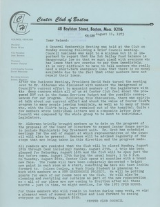 Circular letter from the Center Club of Boston