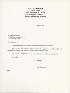 Letter from Judi Chamberlin to Mauricio Lougon