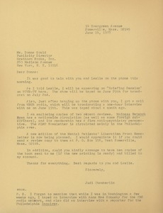 Letter from Judi Chamberlin to Donna Gould