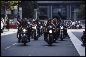 Dykes on Bikes riding motorcycles in the San Francisco Pride Parade