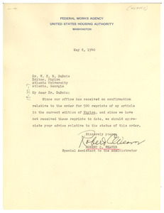 Letter from Robert C. Weaver to W. E. B. Du Bois