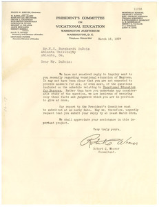 Letter from the President's Committee on Vocational Education to W. E. B. Du Bois
