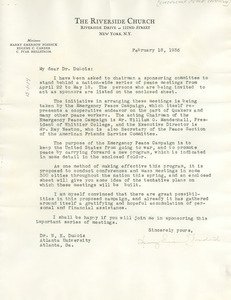 Letter from Emergency Peace Campaign to W. E. B. Du Bois