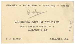 Georgia Art Supply Co business card