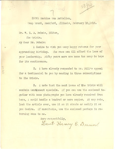 Letter from Lieut. Henry E. Dunn to W. E. B. Du Bois
